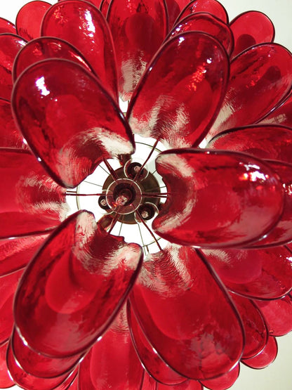 Red Glass Murano Petals Ceiling fixture Chandelier