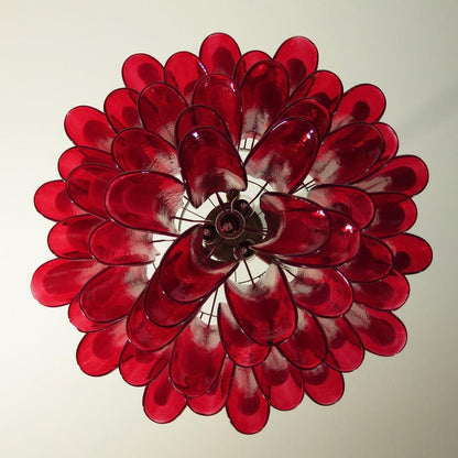 Red Glass Murano Petals Ceiling fixture Chandelier