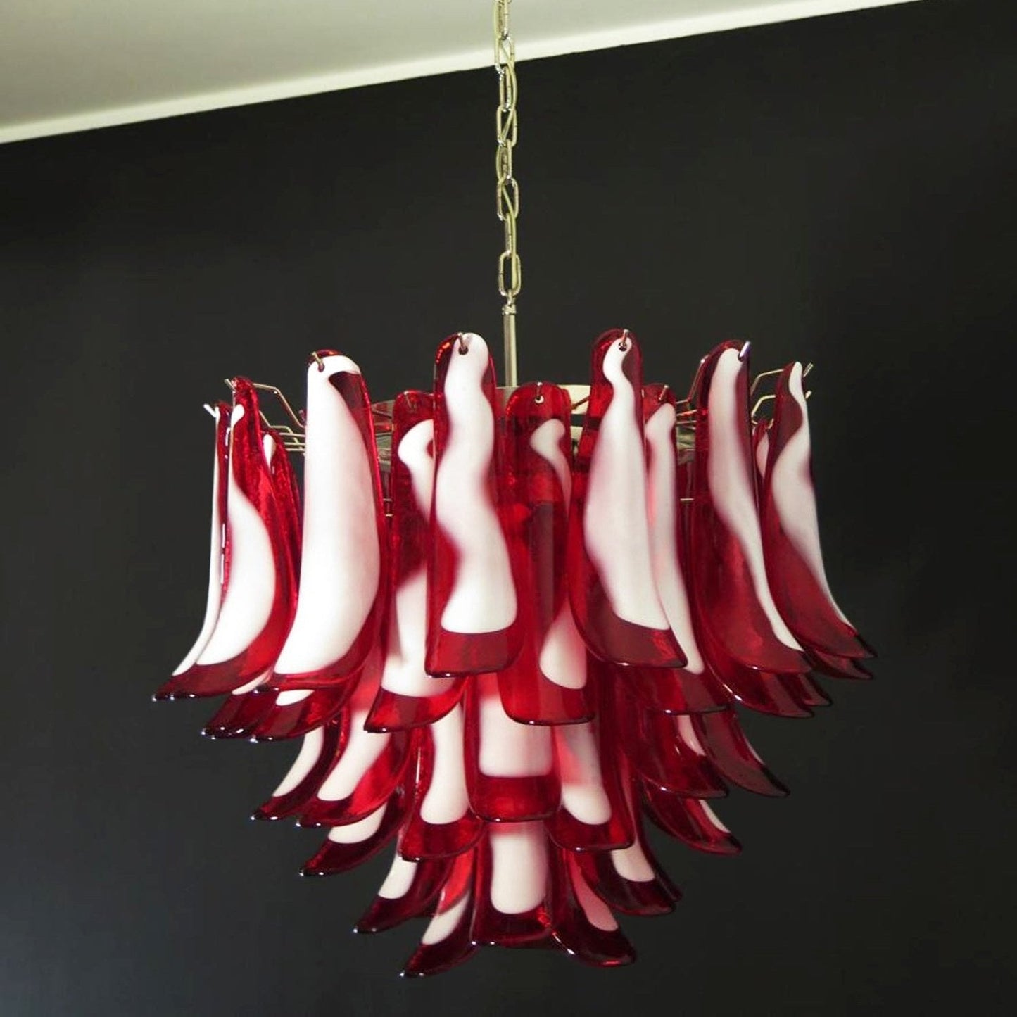 Red Glass Murano Petals Ceiling fixture Chandelier