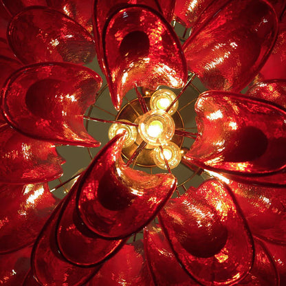 Red Glass Murano Petals Ceiling fixture Chandelier