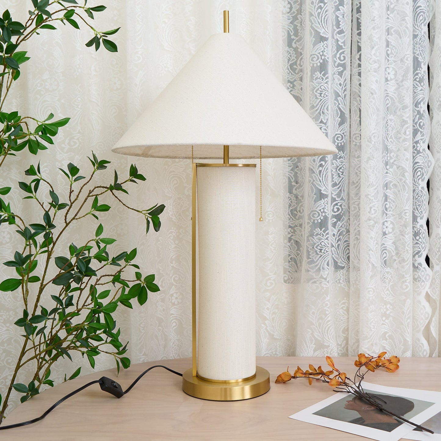 Remi Linen Side table lamp Table Lamp