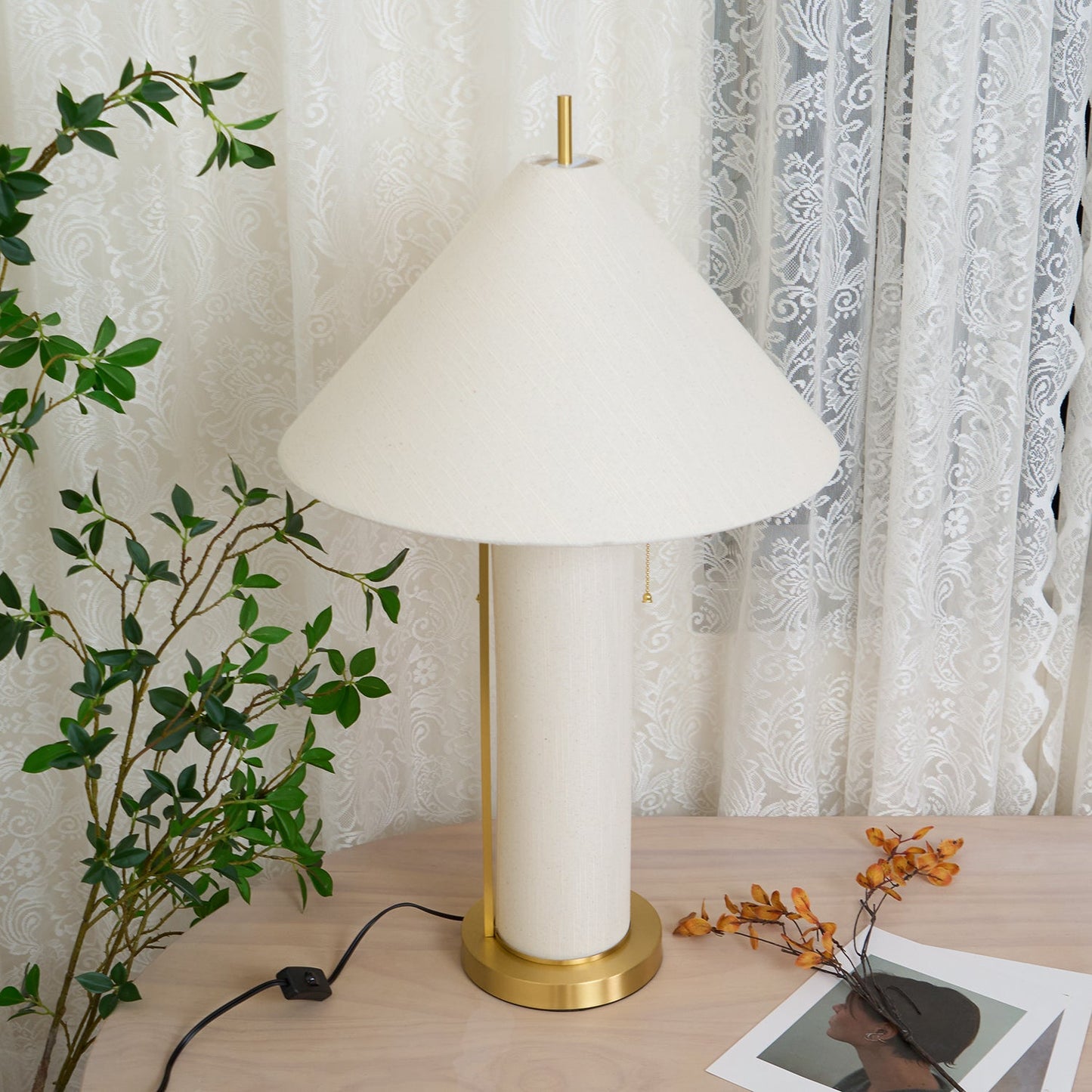 Remi Linen Side table lamp Table Lamp