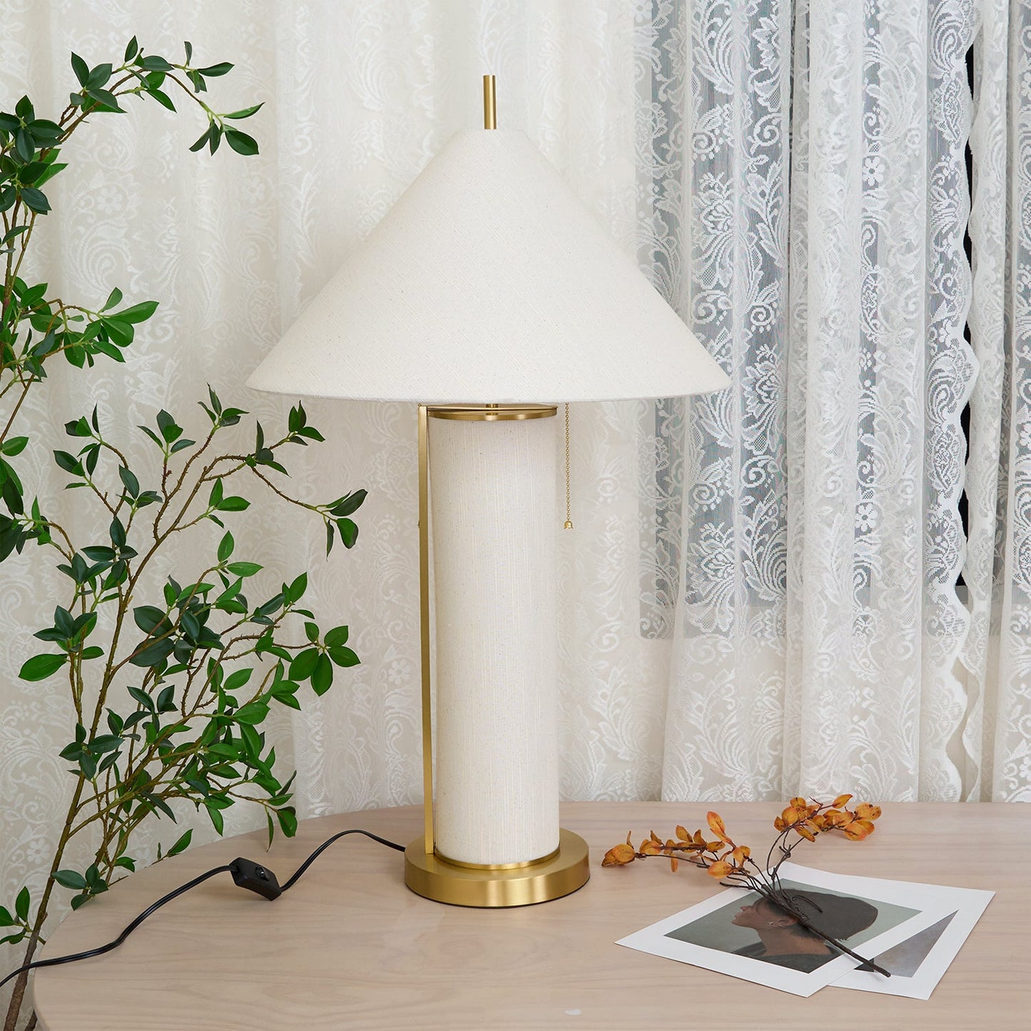 Remi Linen Side table lamp Table Lamp