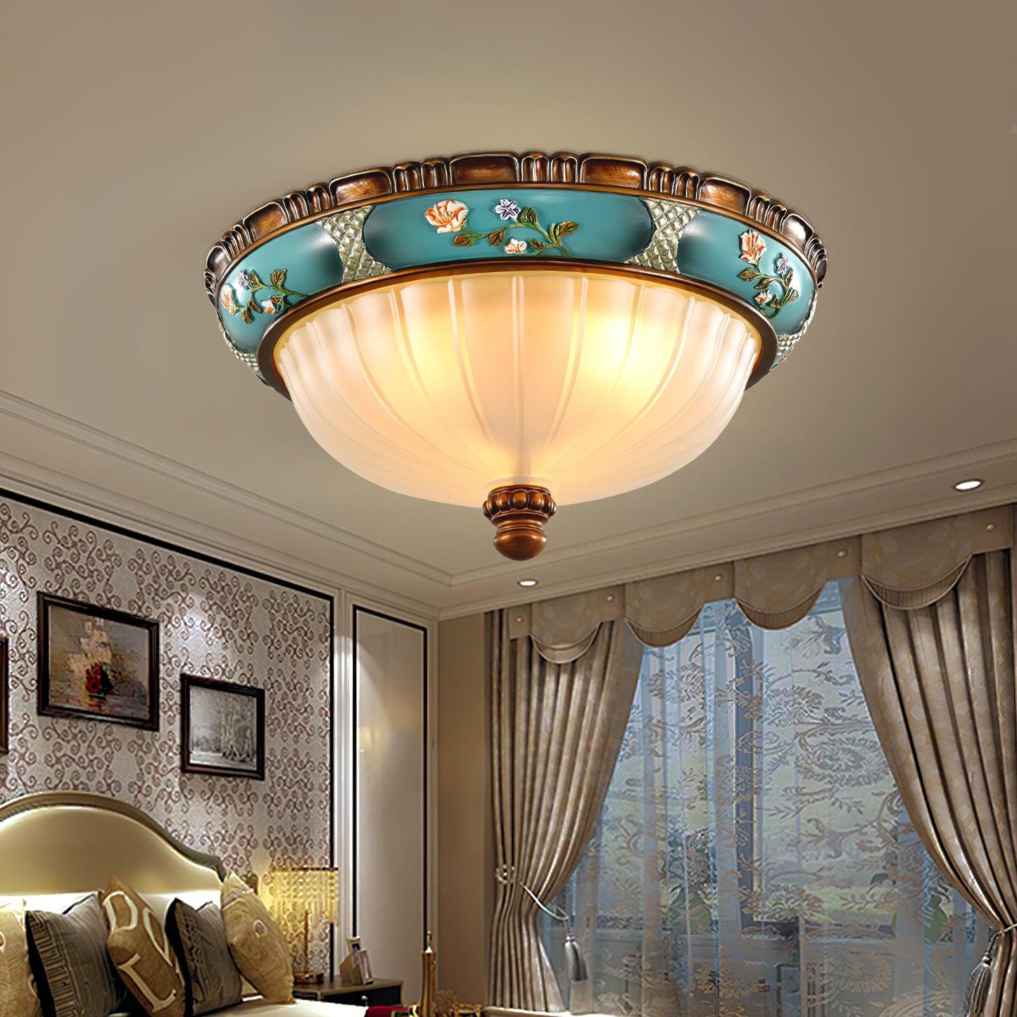 Retro Floral Resin Recessed Flush mount light Ceiling Light