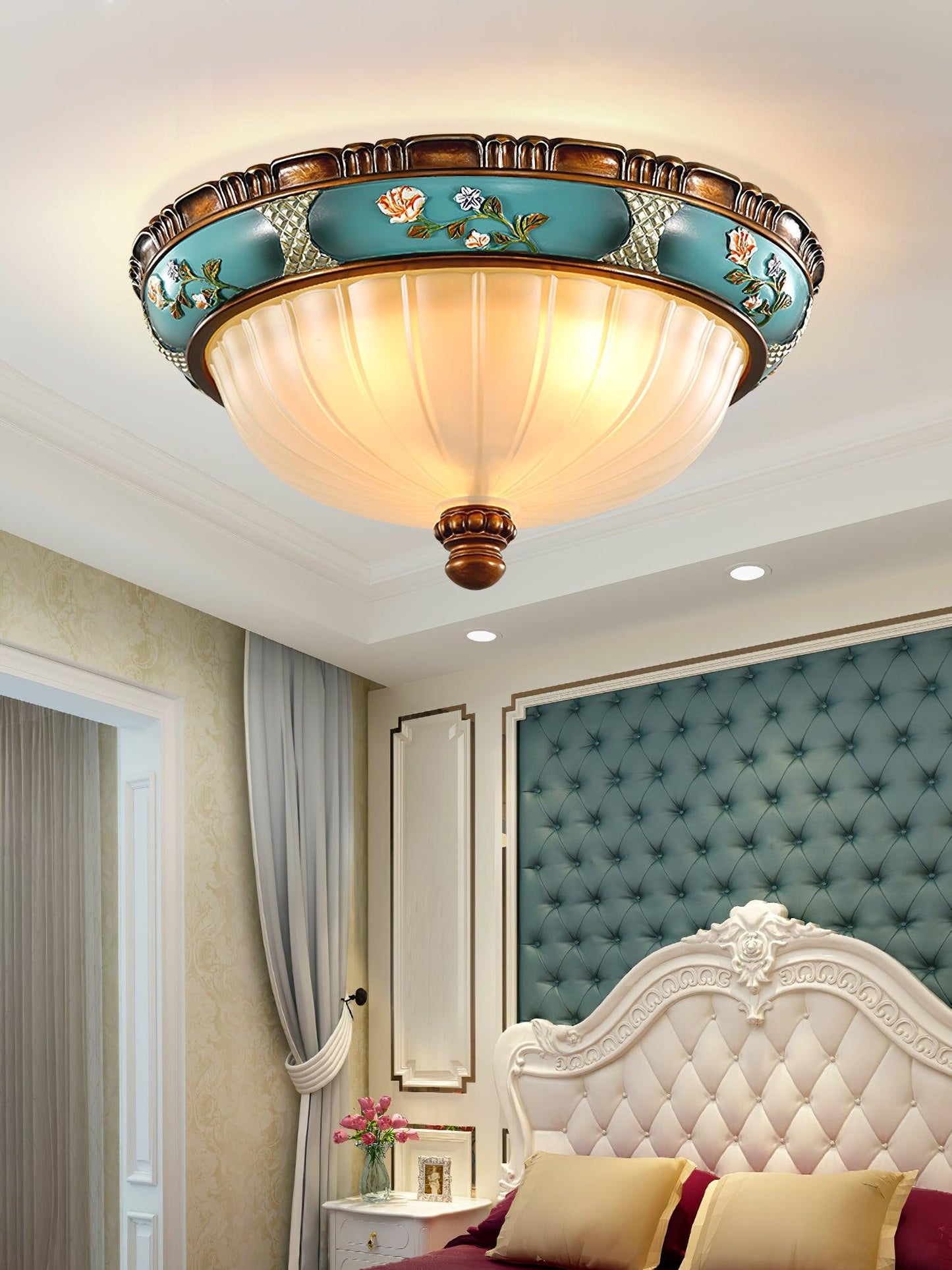 Retro Floral Resin Recessed Flush mount light Ceiling Light