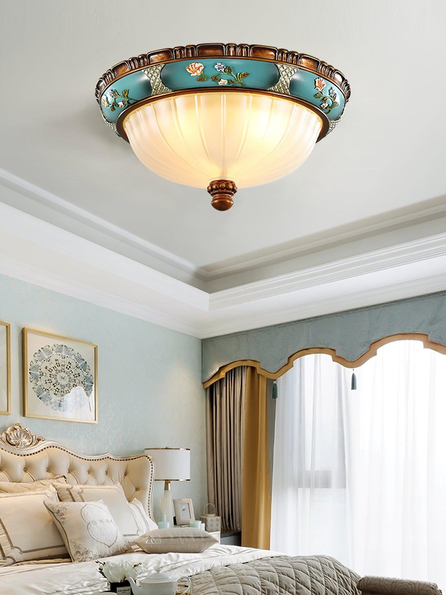 Retro Floral Resin Recessed Flush mount light Ceiling Light