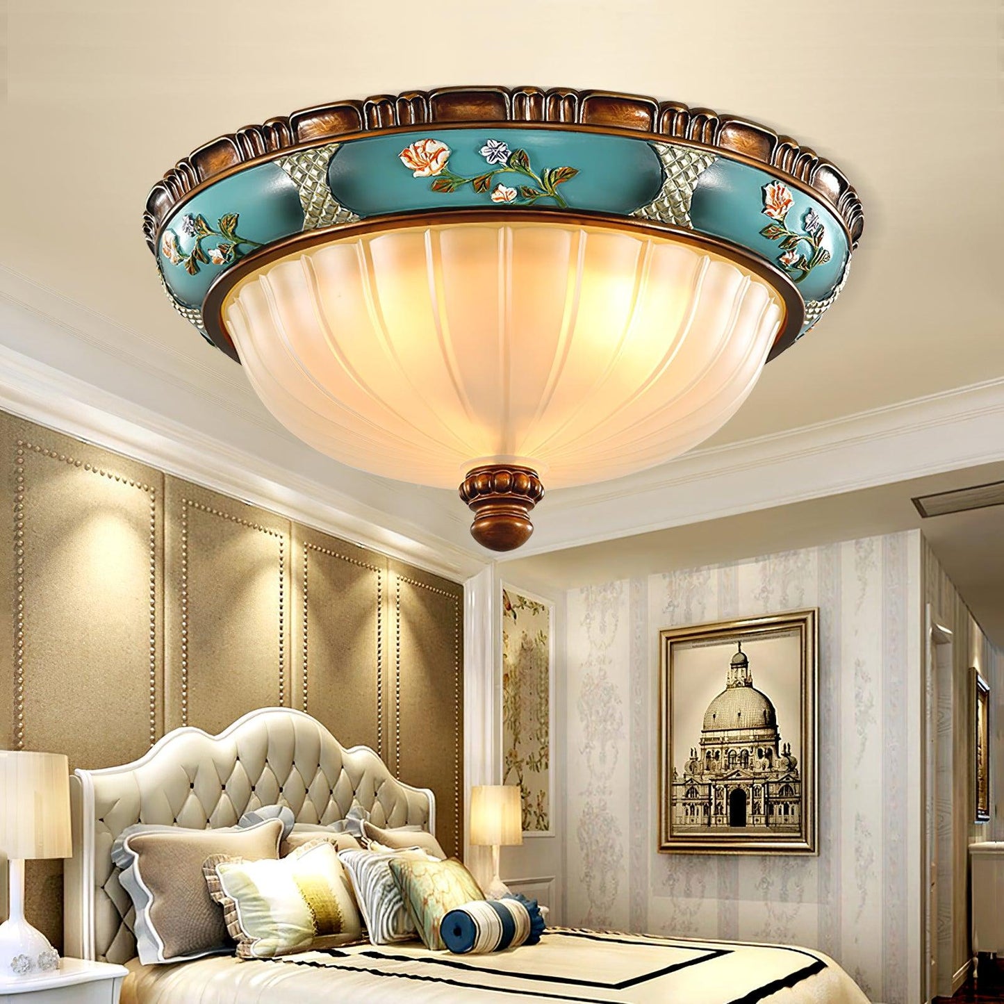 Retro Floral Resin Recessed Flush mount light Ceiling Light