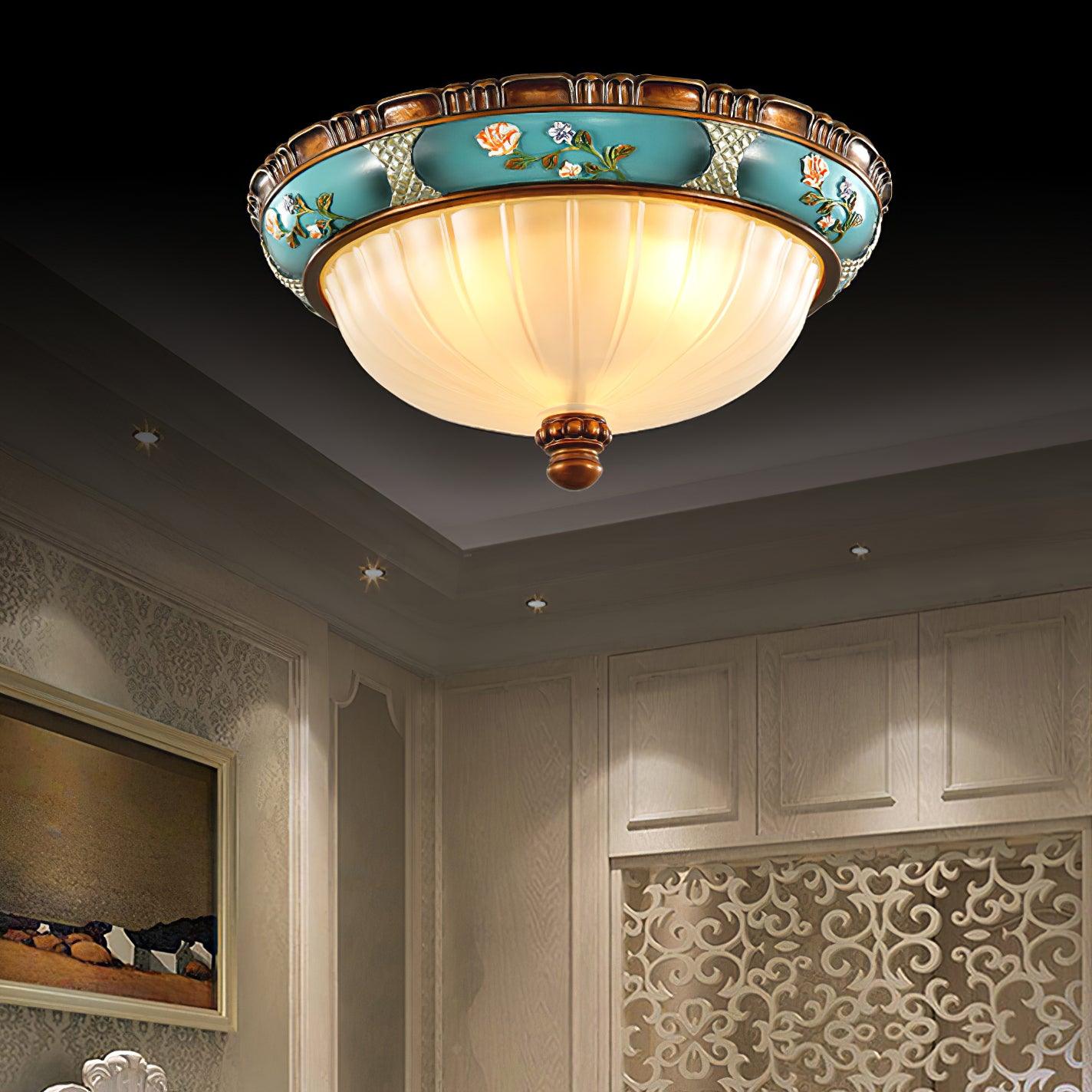 Retro Floral Resin Recessed Flush mount light Ceiling Light