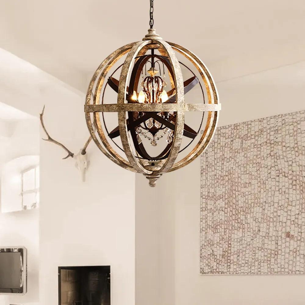 Retro Globe Weathered Crown Chandelier