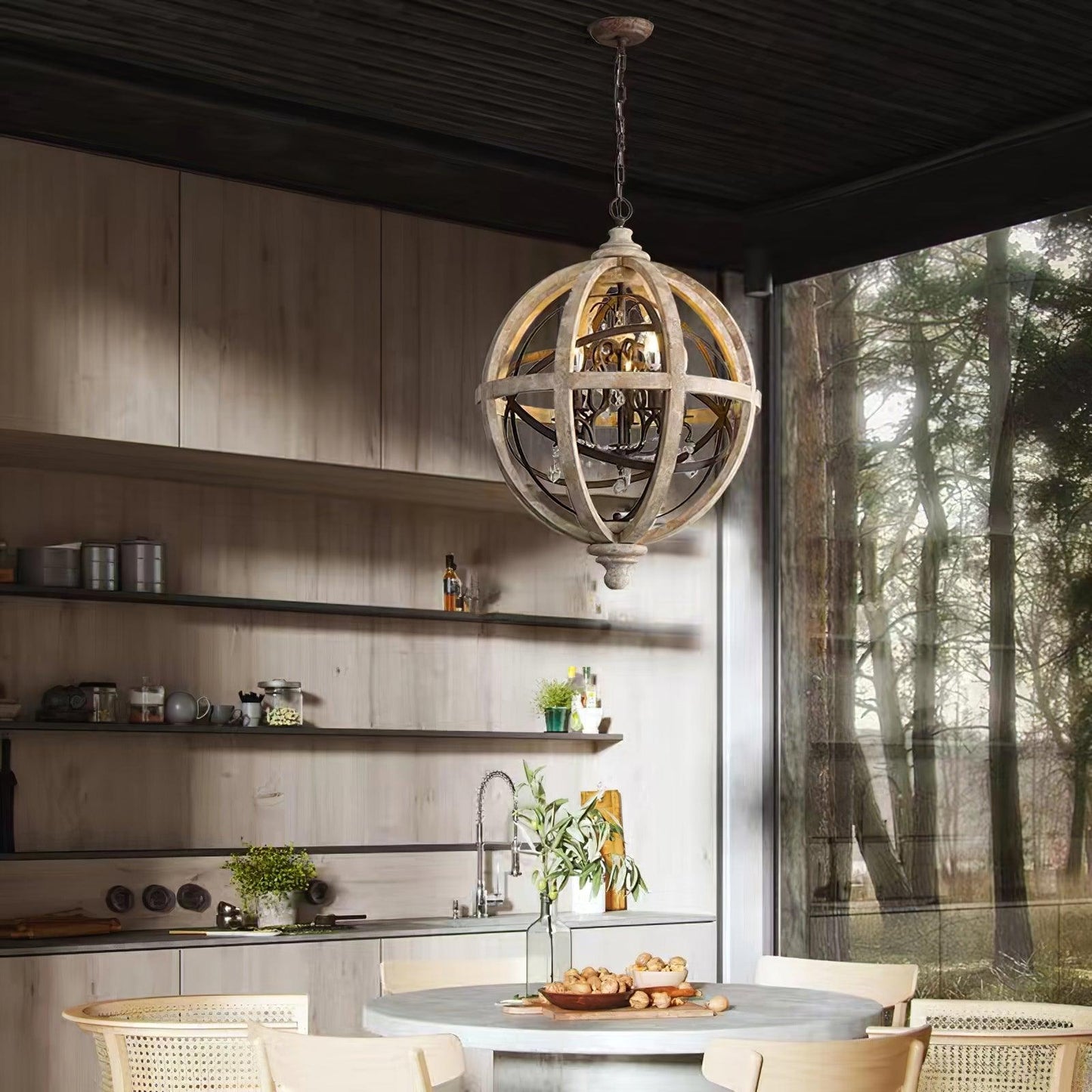 Retro Globe Weathered Crown Chandelier