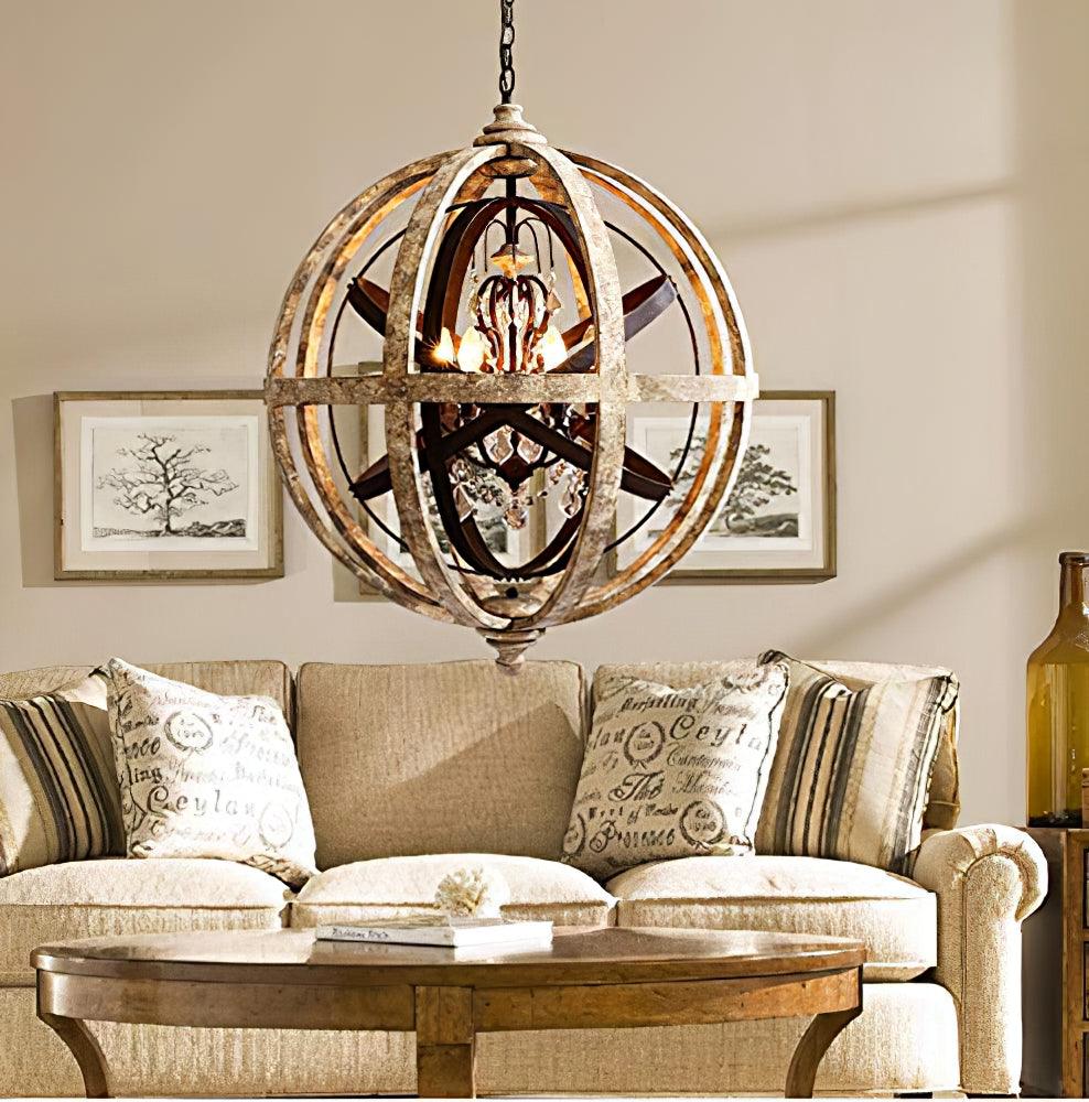 Retro Globe Weathered Crown Chandelier