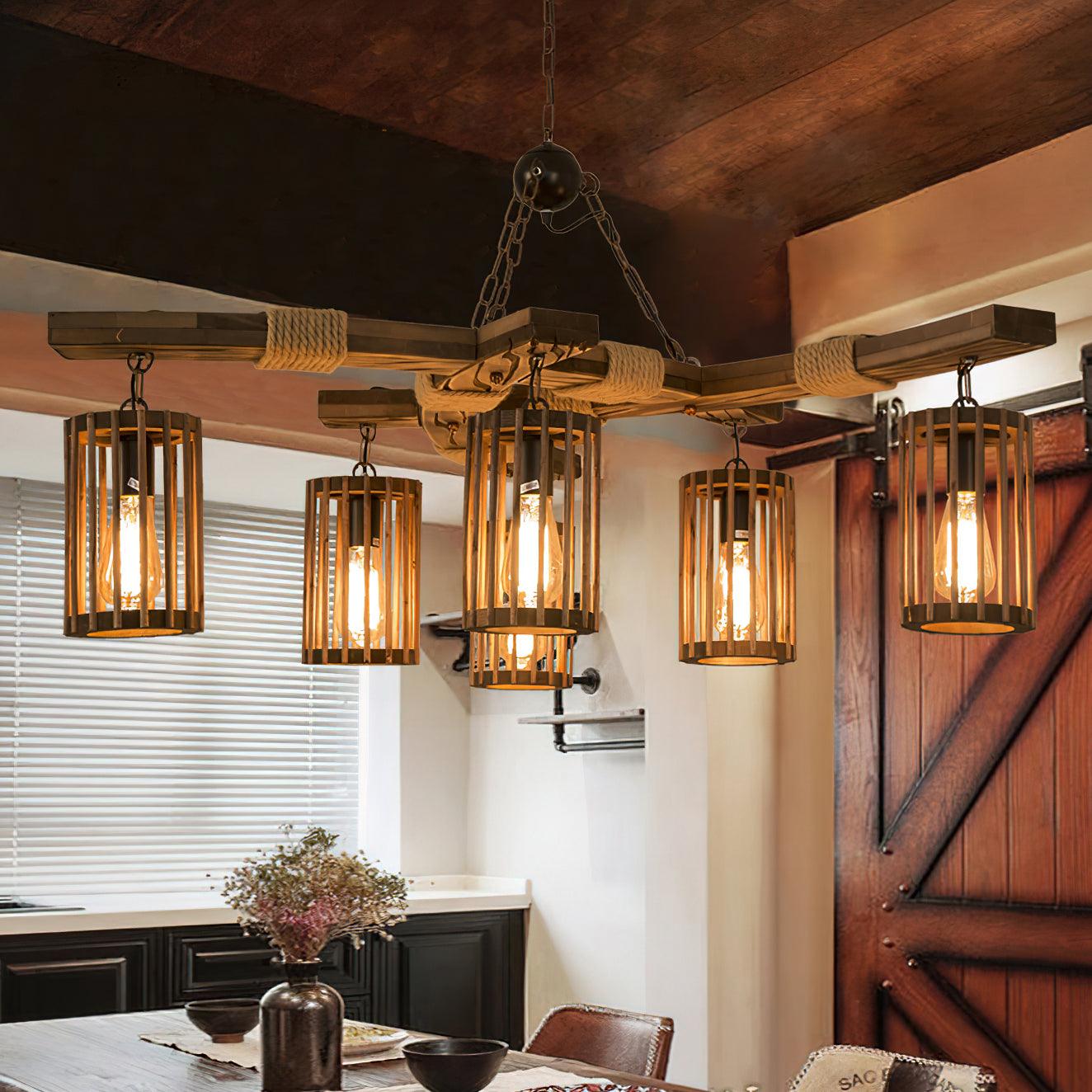 Retro Solid Wood Electrolier Chandelier