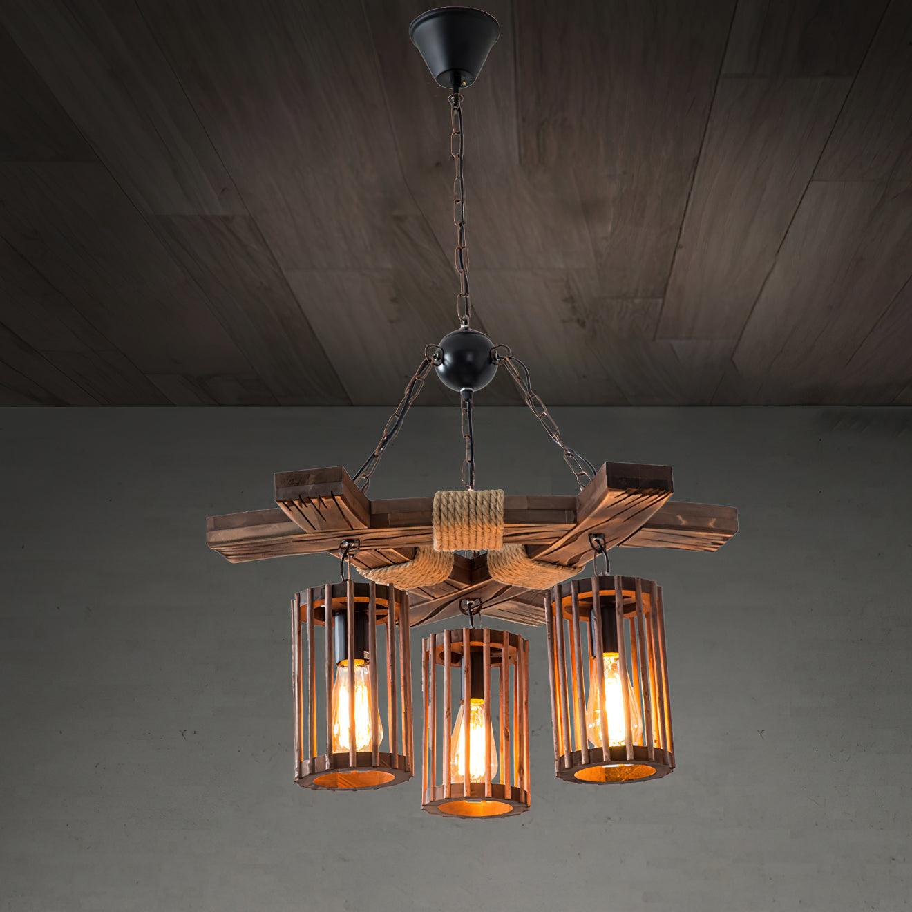 Retro Solid Wood Electrolier Chandelier