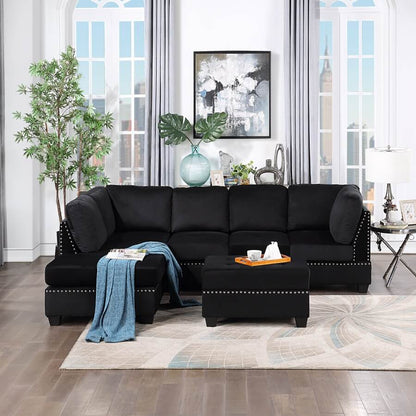 Convertible Chaise L-Shaped Sectional Sofa with Ottoman Storage