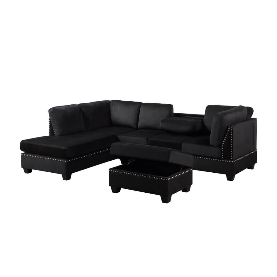 Convertible Chaise L-Shaped Sectional Sofa with Ottoman Storage