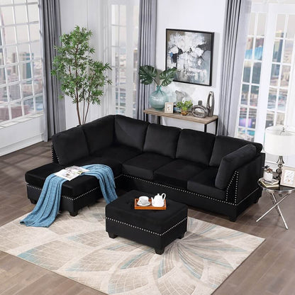 Convertible Chaise L-Shaped Sectional Sofa with Ottoman Storage