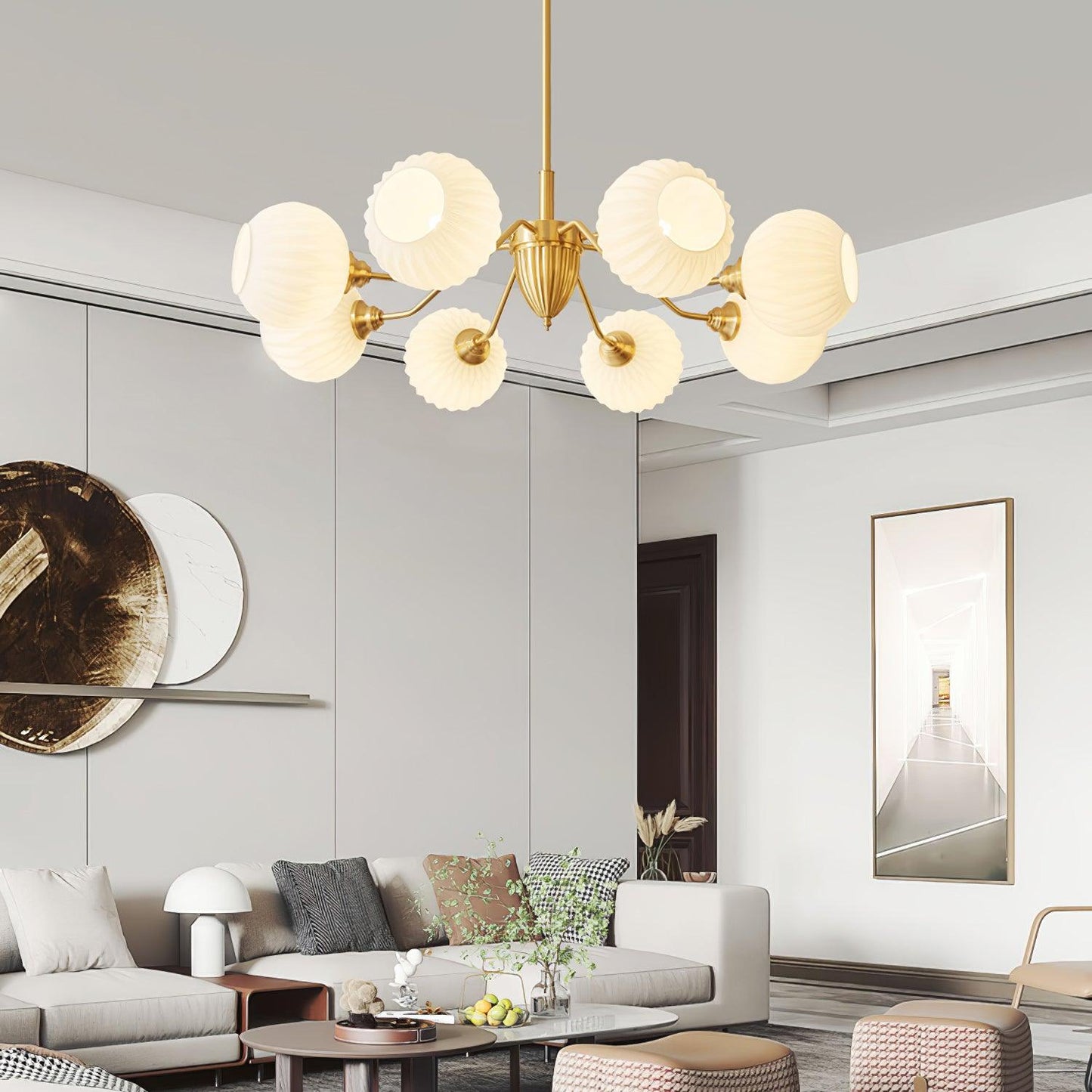 Ribbed Glass Ball Electrolier Chandelier