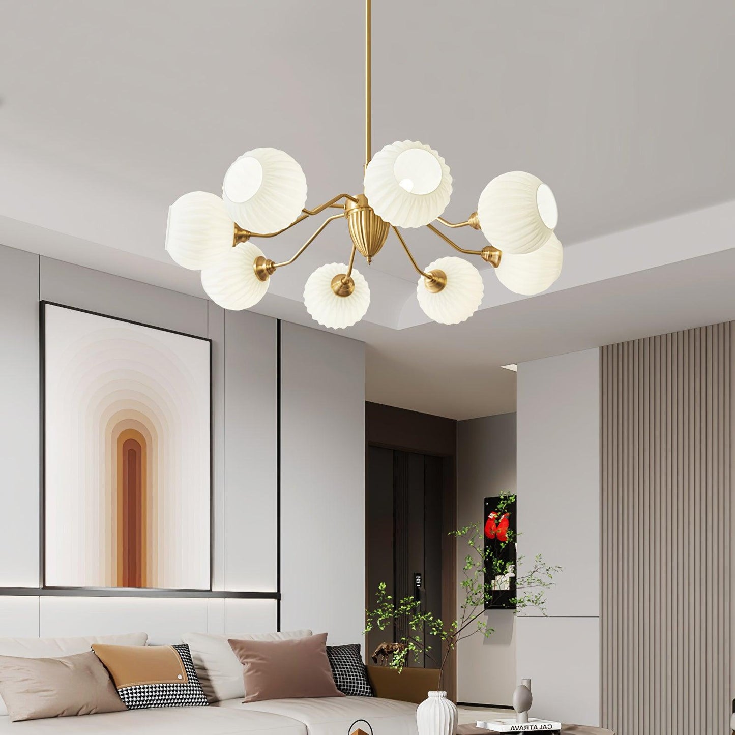 Ribbed Glass Ball Electrolier Chandelier