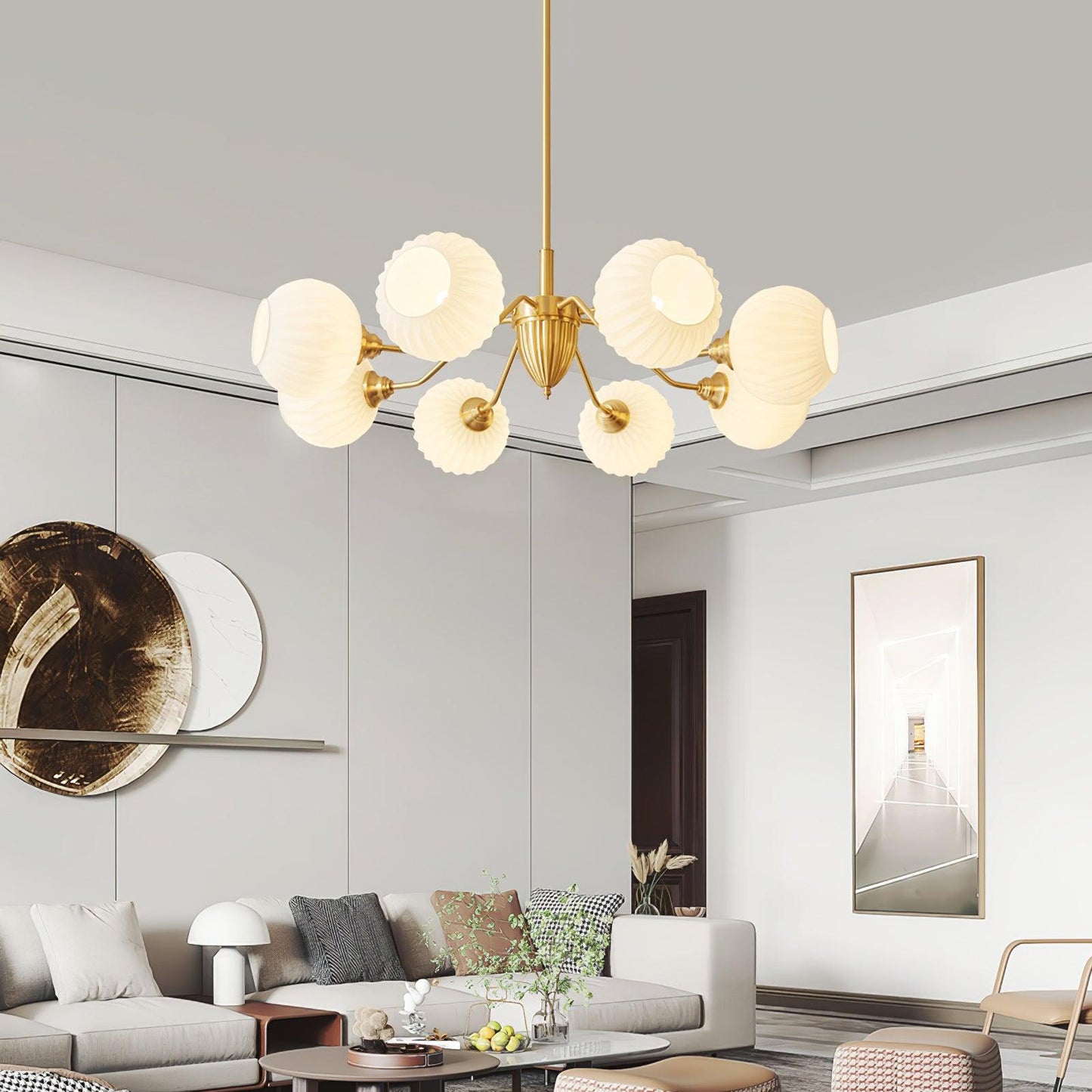 Ribbed Glass Ball Electrolier Chandelier