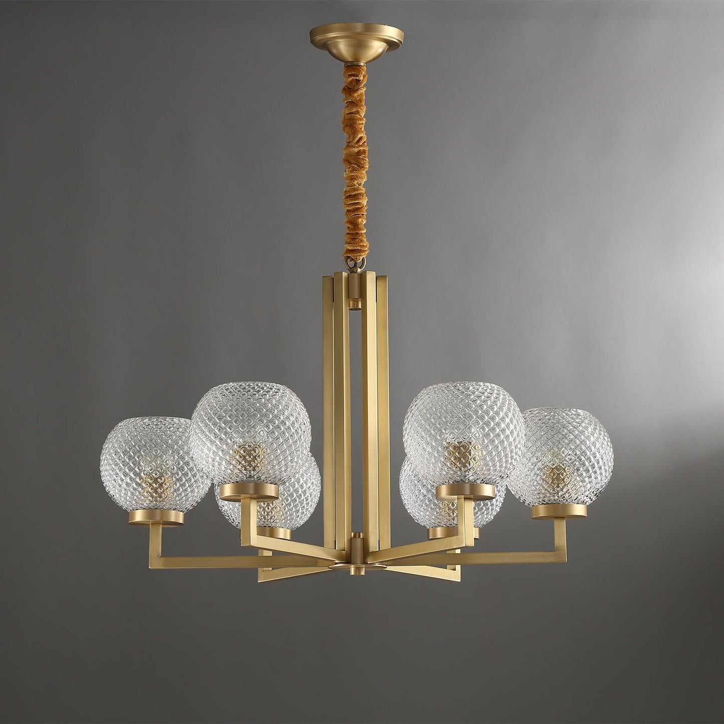 Ribbed Glass Brass Ceiling fixture Chandelier