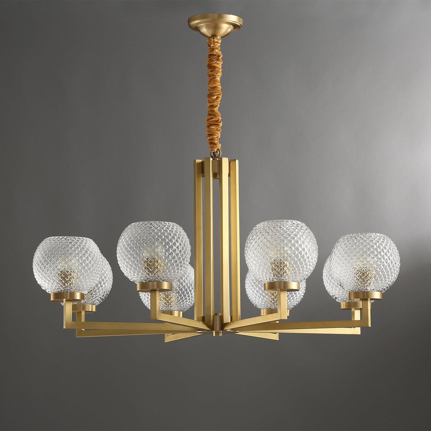 Ribbed Glass Brass Ceiling fixture Chandelier