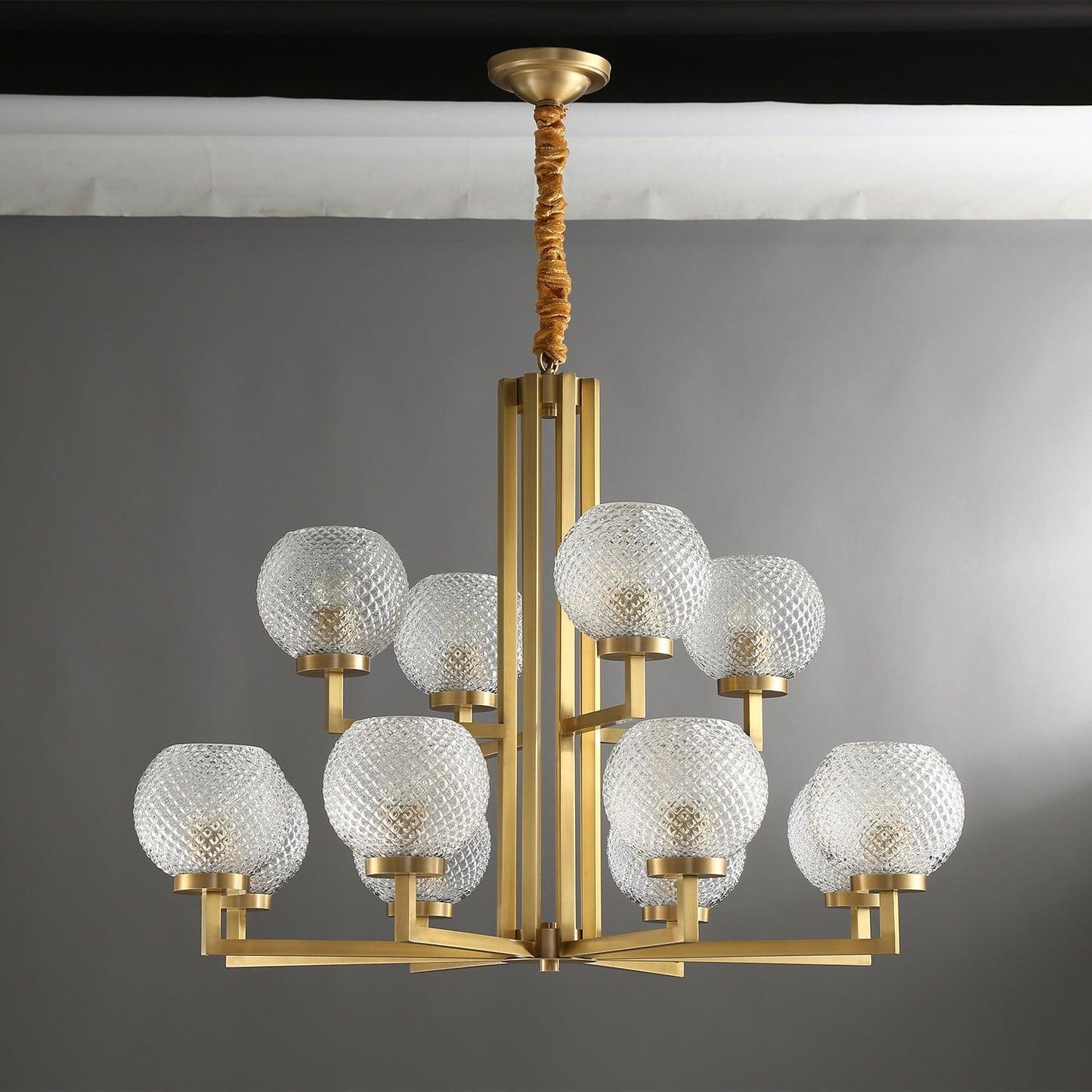 Ribbed Glass Brass Ceiling fixture Chandelier