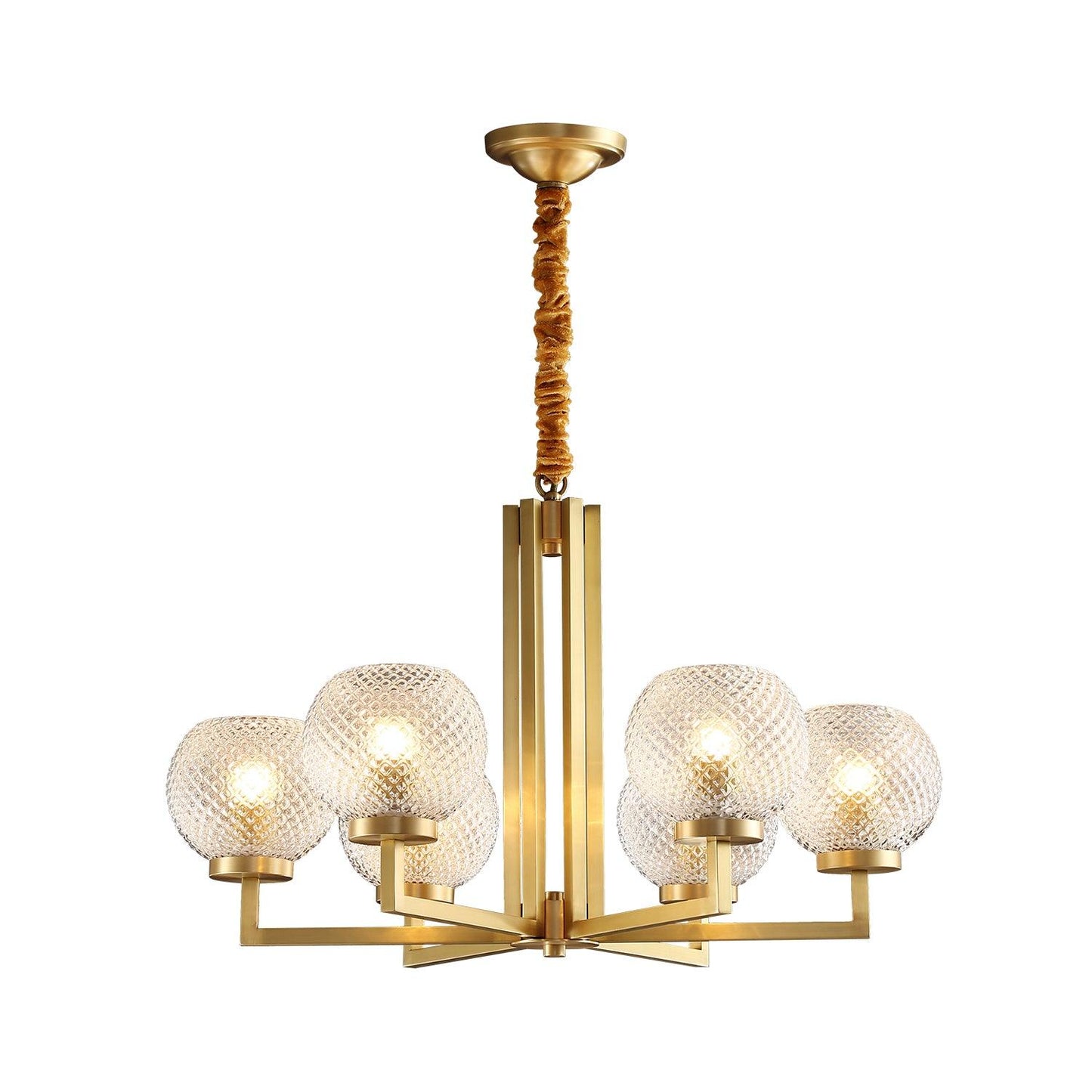 Ribbed Glass Brass Ceiling fixture Chandelier