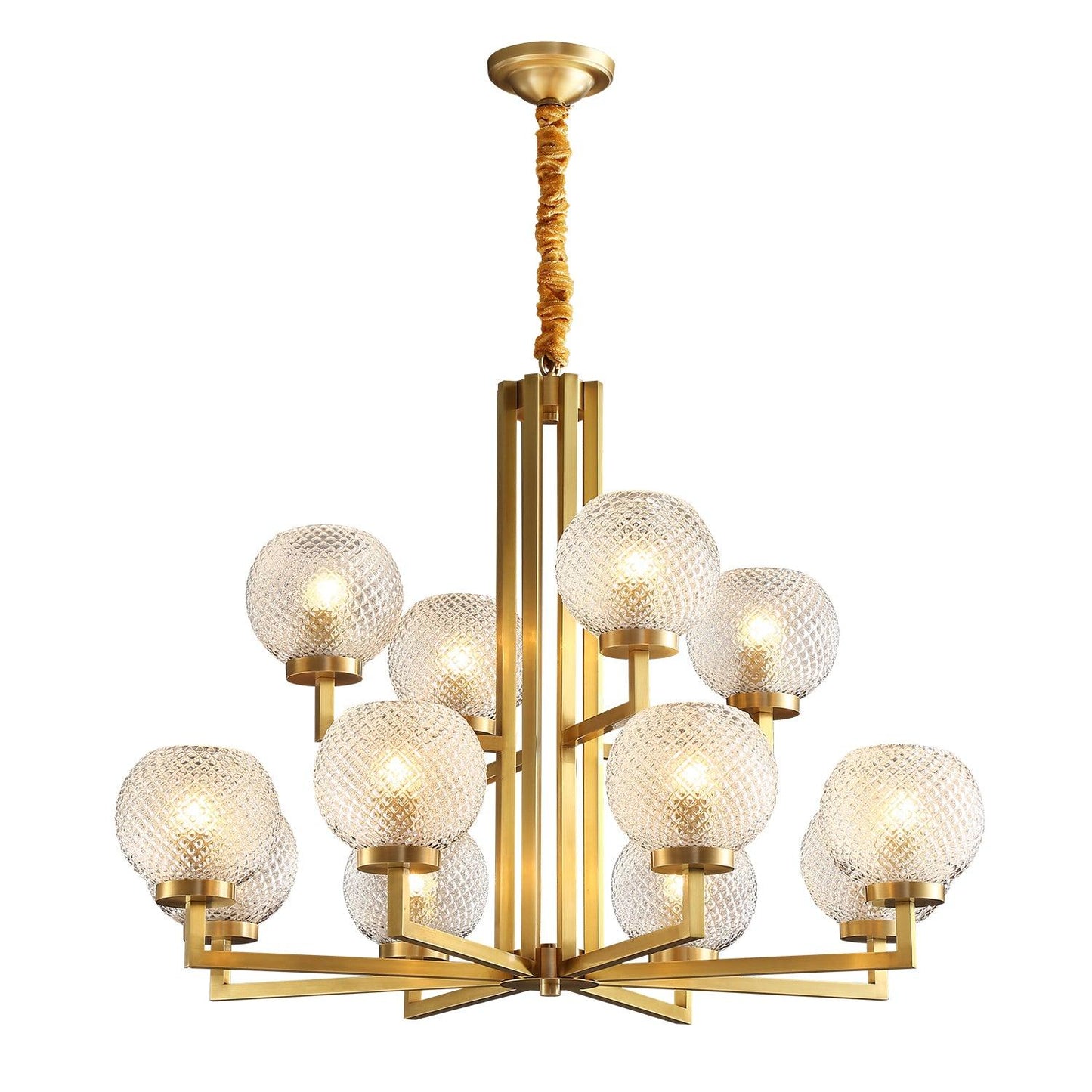 Ribbed Glass Brass Ceiling fixture Chandelier