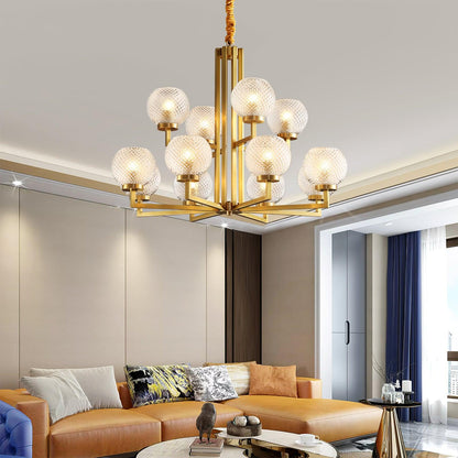 Ribbed Glass Brass Ceiling fixture Chandelier