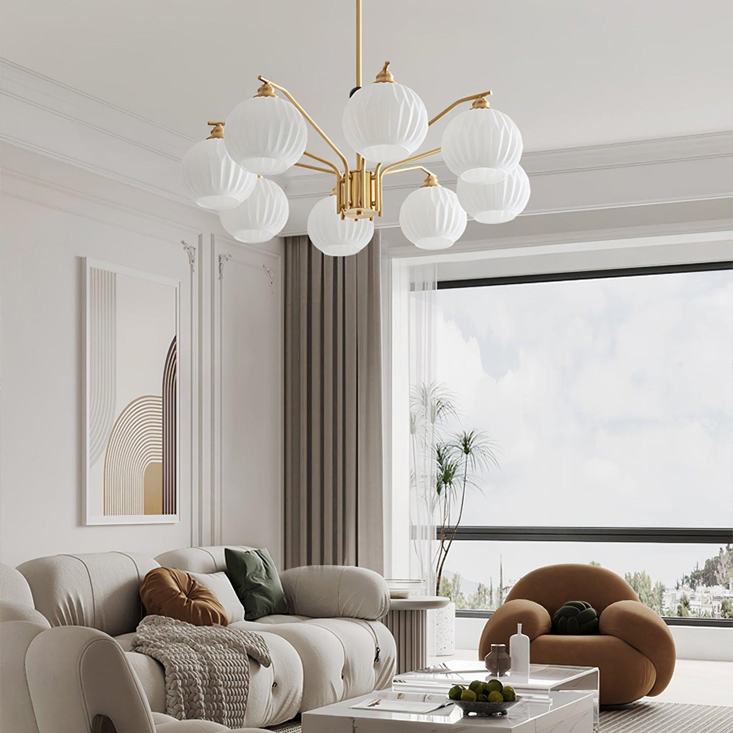 Ribbed Glass Gold Ceiling fixture Chandelier