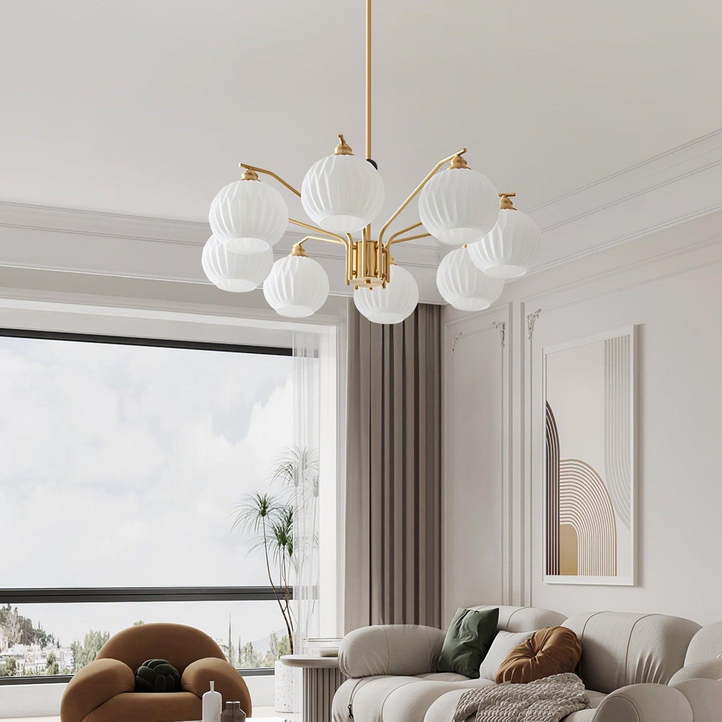 Ribbed Glass Gold Ceiling fixture Chandelier