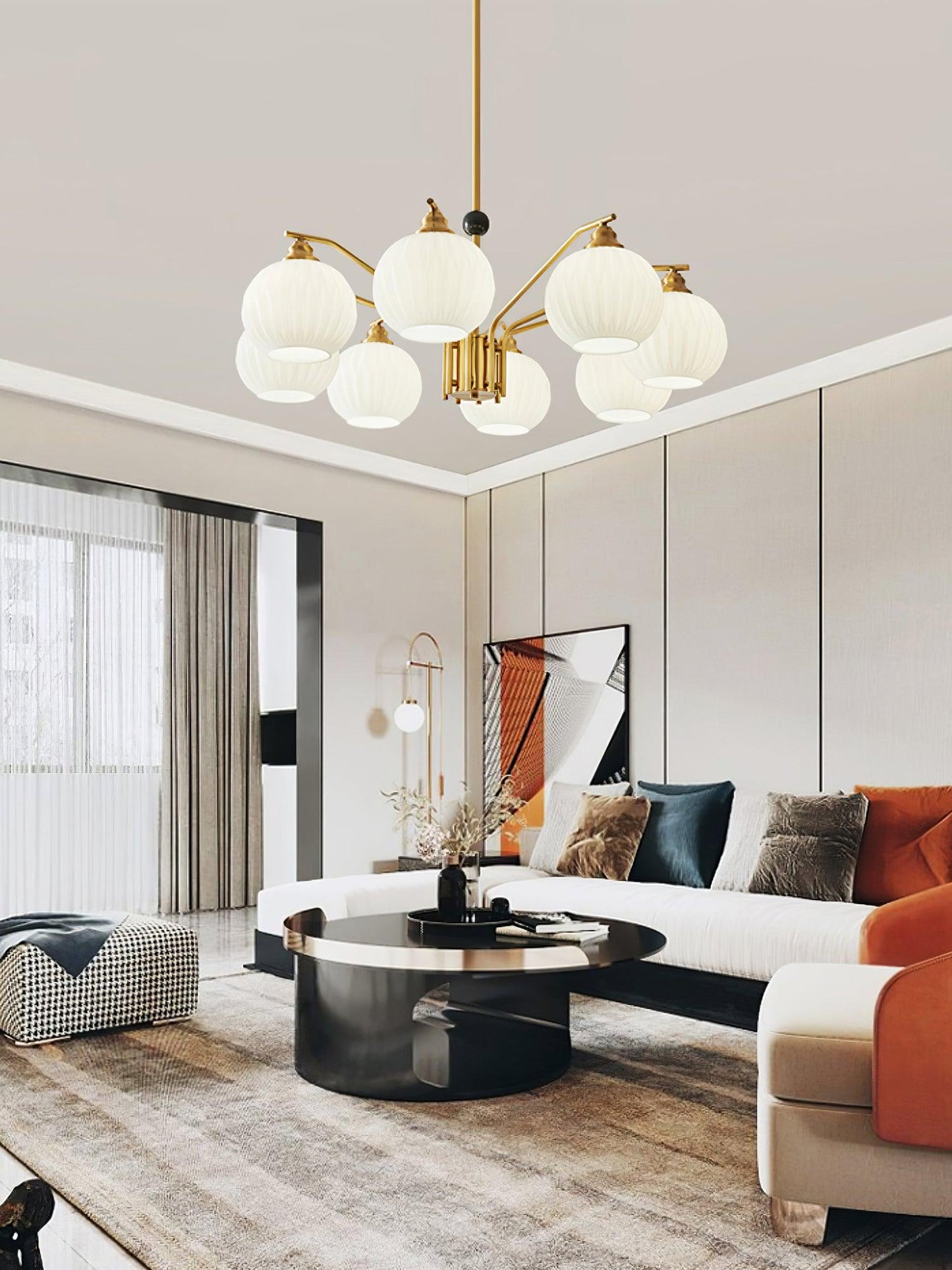 Ribbed Glass Gold Ceiling fixture Chandelier