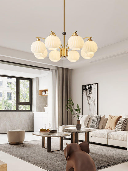 Ribbed Glass Gold Ceiling fixture Chandelier