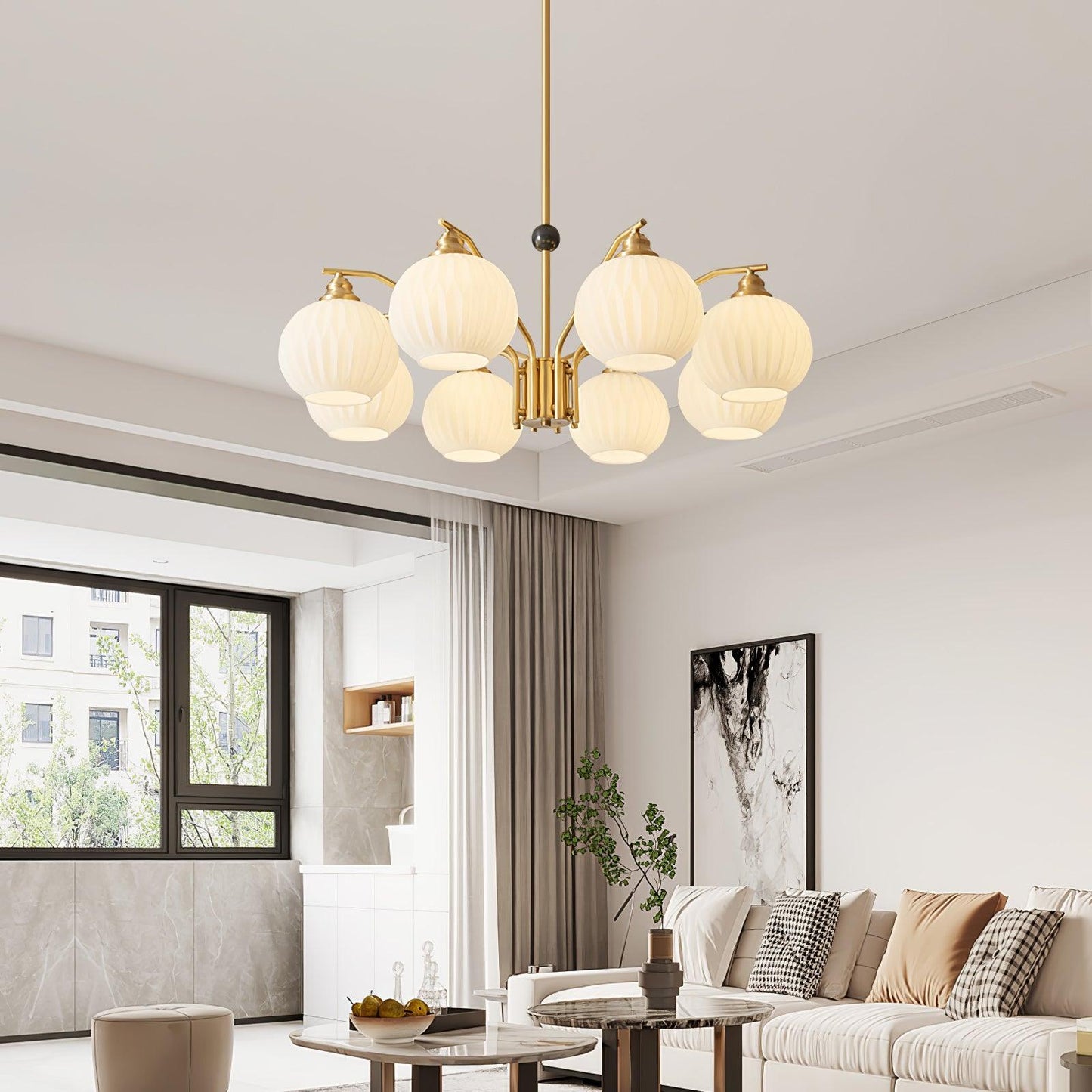 Ribbed Glass Gold Ceiling fixture Chandelier