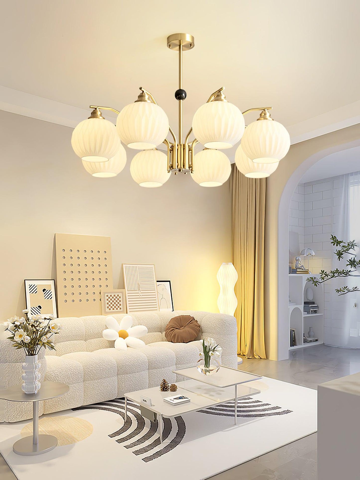 Ribbed Glass Gold Ceiling fixture Chandelier