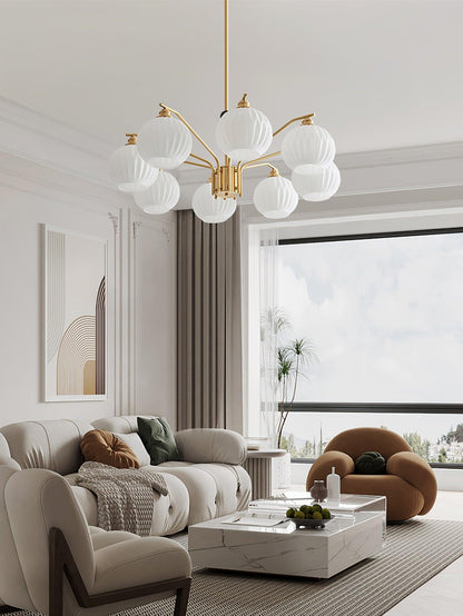 Ribbed Glass Gold Ceiling fixture Chandelier