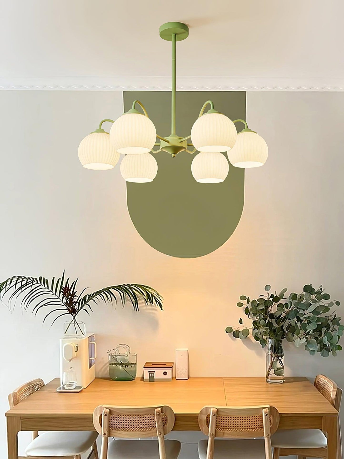 Ribbed Glass Matcha Gasolier Chandelier