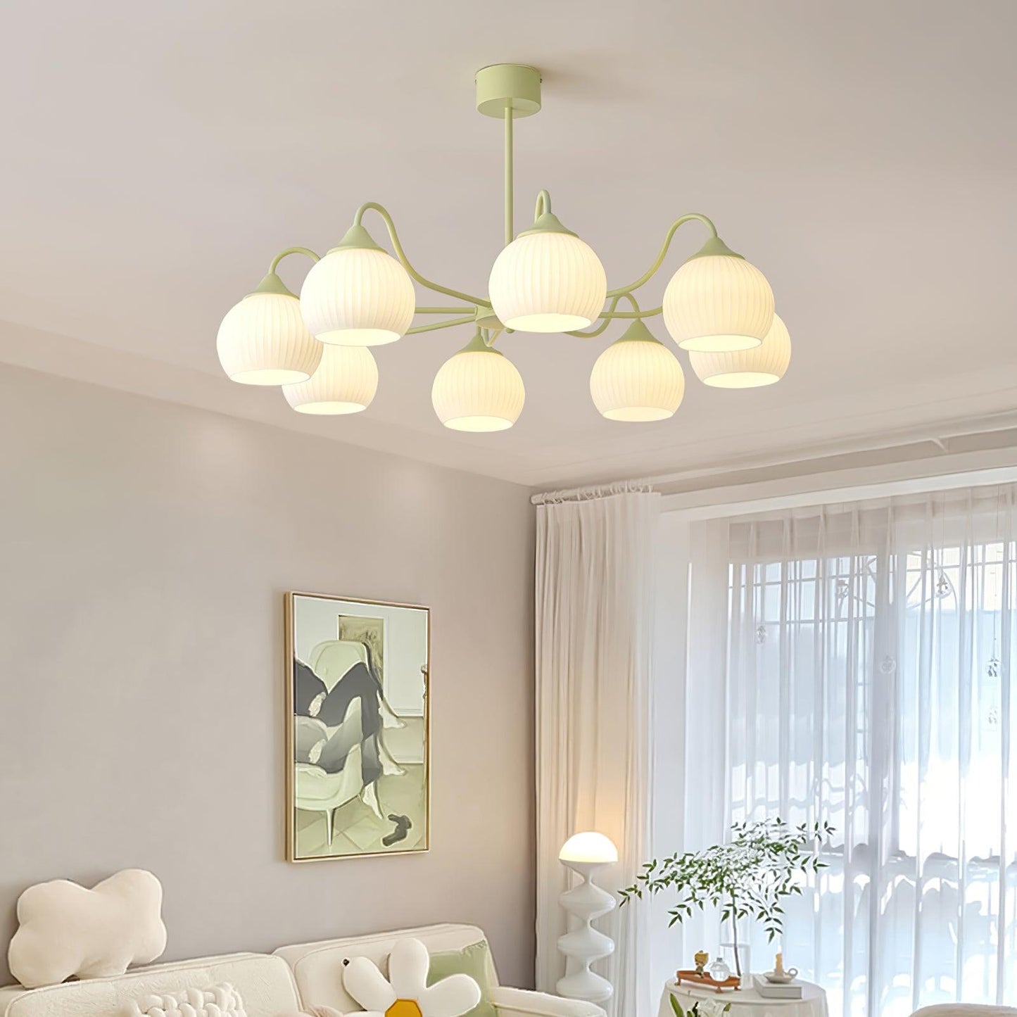 Ribbed Glass Matcha Gasolier Chandelier