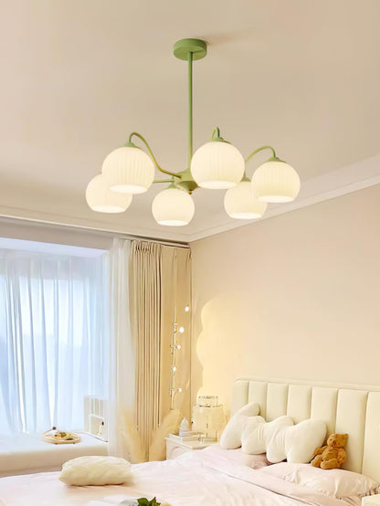 Ribbed Glass Matcha Gasolier Chandelier