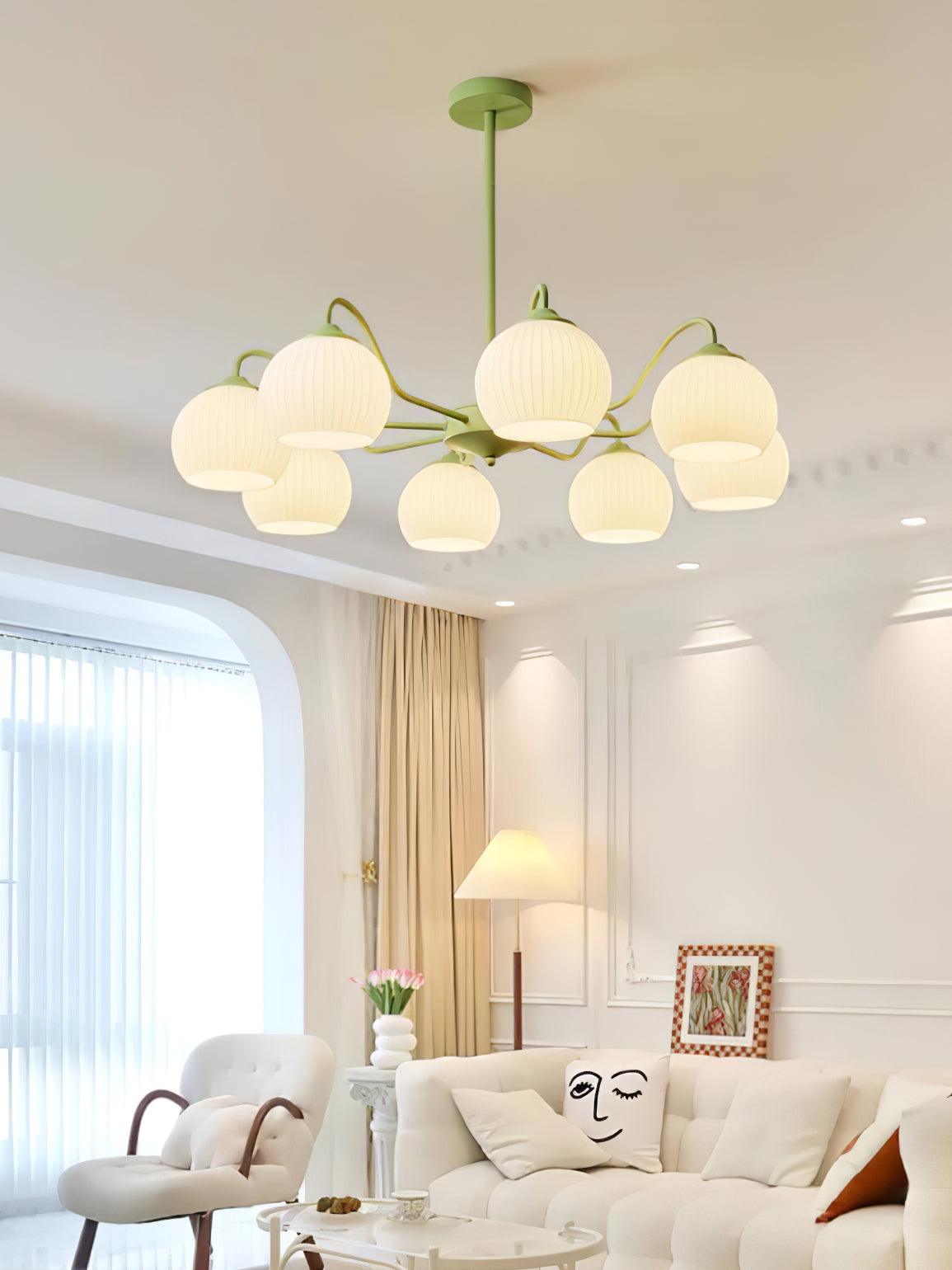 Ribbed Glass Matcha Gasolier Chandelier