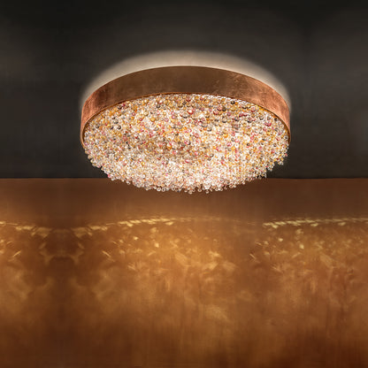 Round Copper Leaf Chandelier Ceiling Light