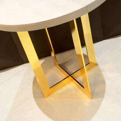 Modern Round 24 Carat Gold Plated Italian Leather Side Table