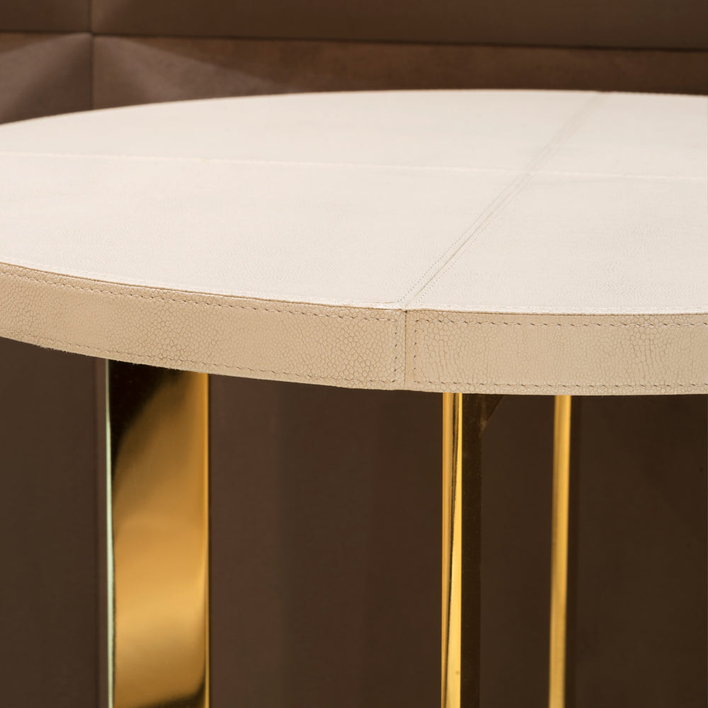 Modern Round 24 Carat Gold Plated Italian Leather Side Table