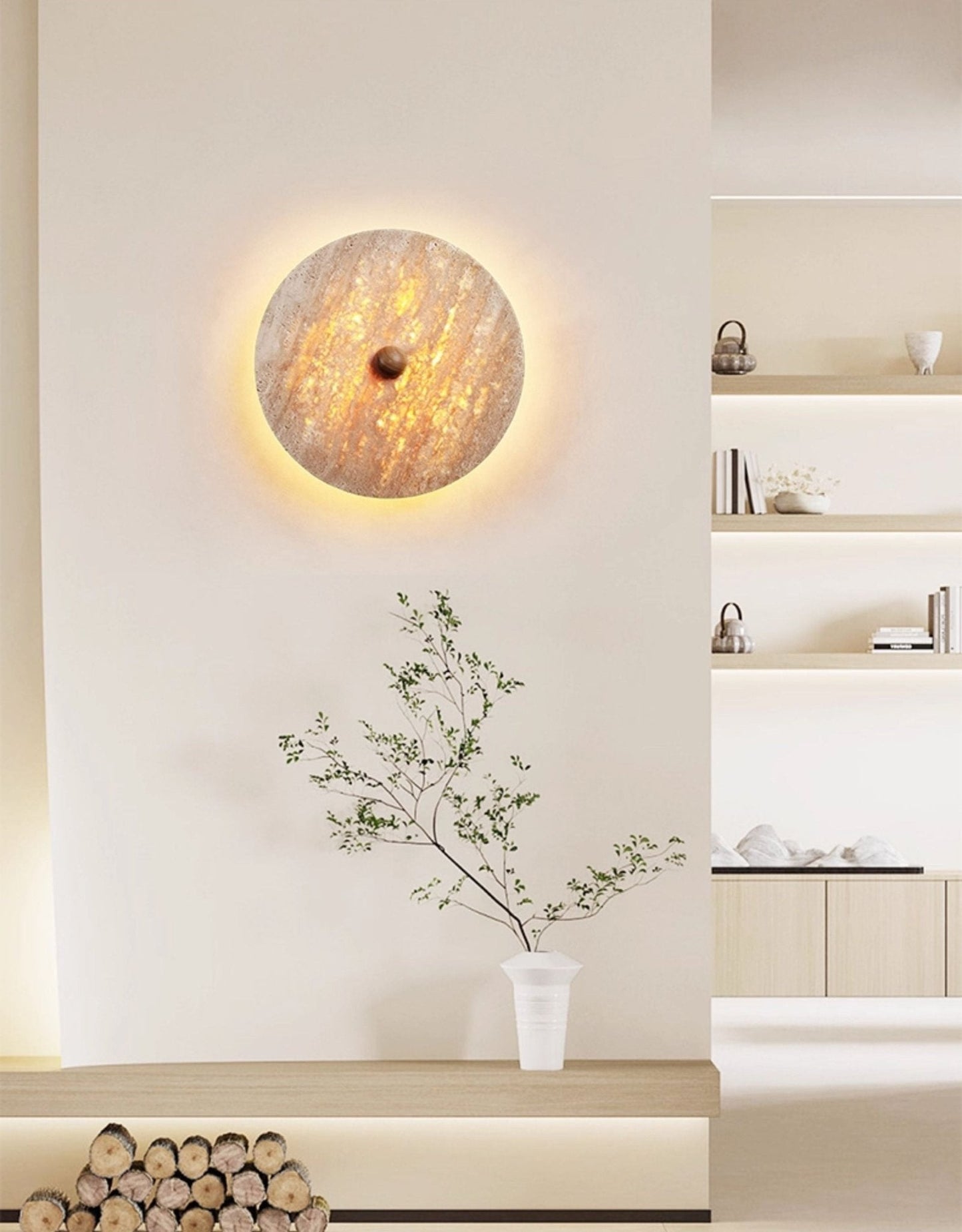 Round Travertine Disk Wall Lamp