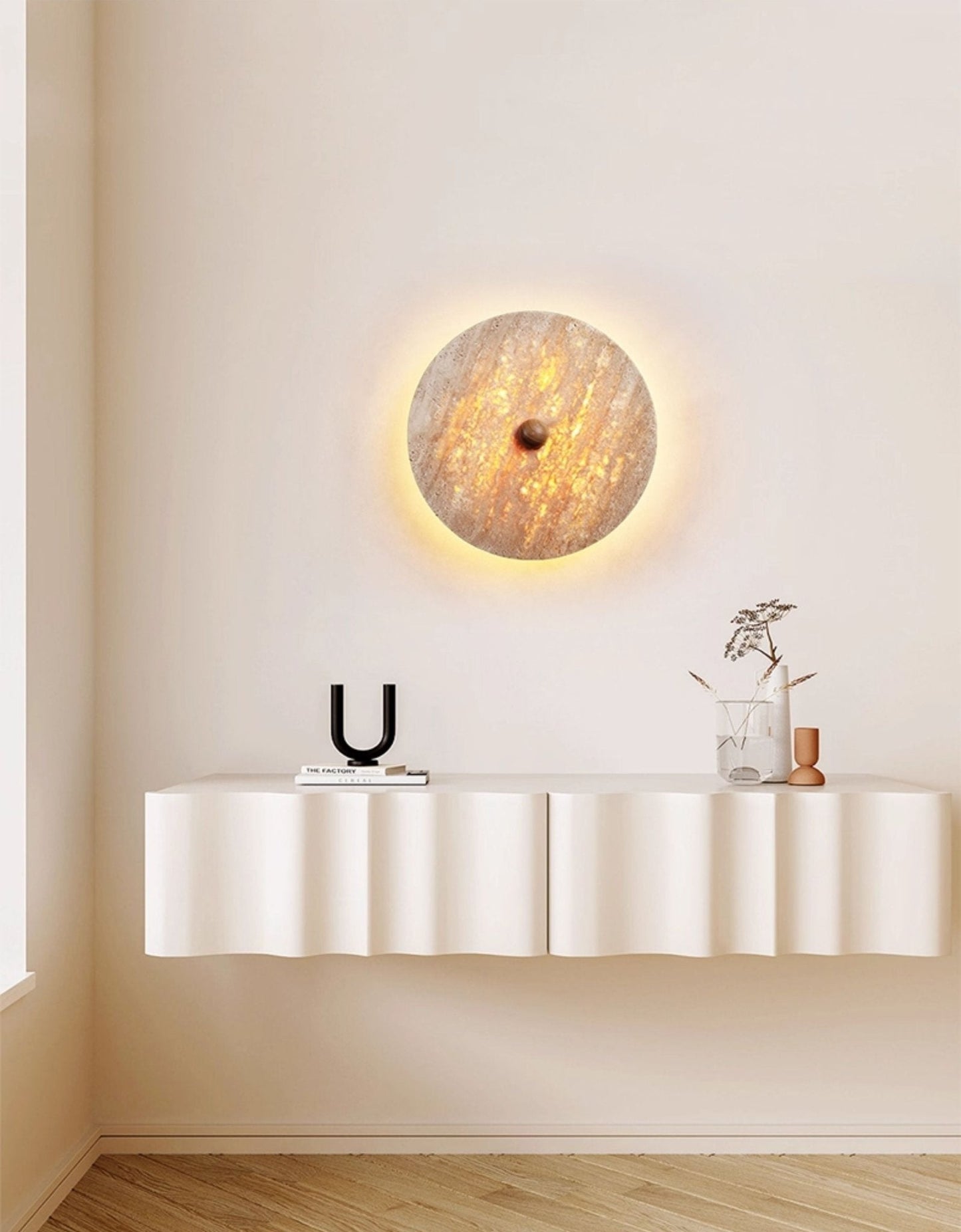 Round Travertine Disk Wall Lamp