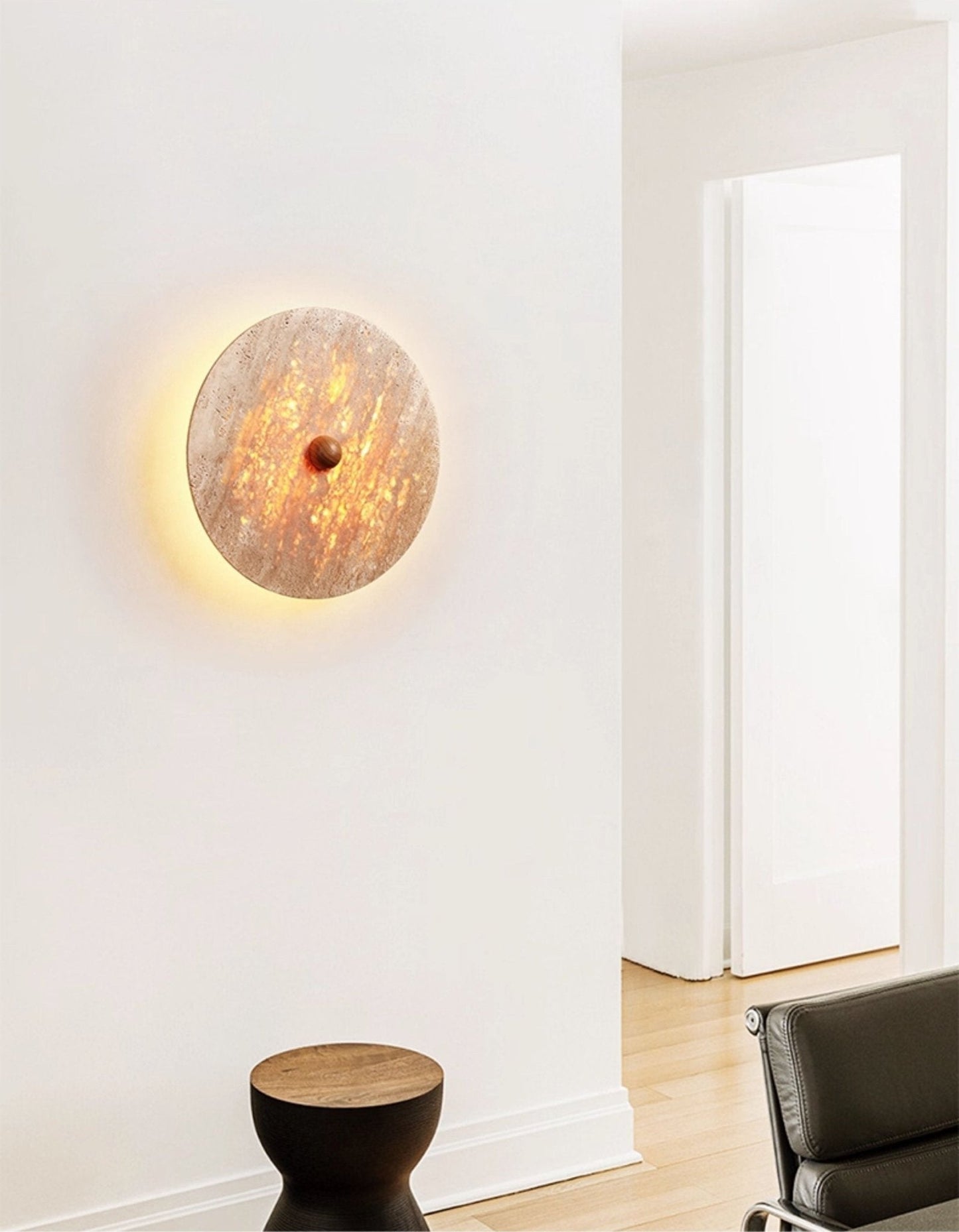 Round Travertine Disk Wall Lamp