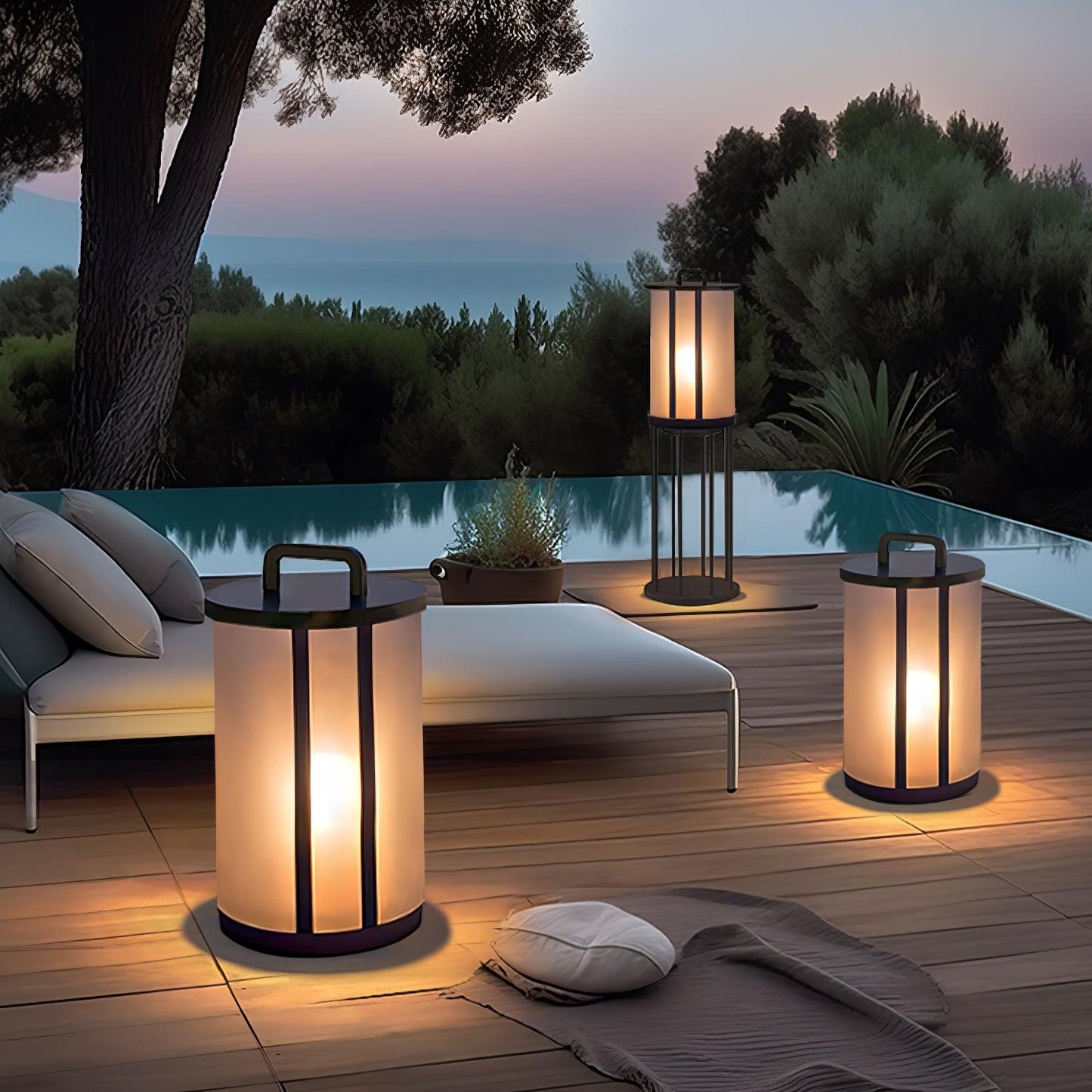 Round Pillar Acrylic Lantern Floodlight Outdoor Lamp