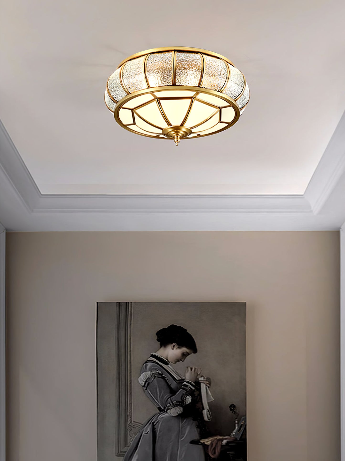 Round Textured Glass Overhead fixture Ceiling Light