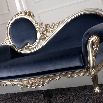 Navy Blue Velvet Champagne Leaf Baroque Sofa