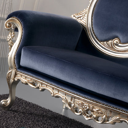 Navy Blue Velvet Champagne Leaf Baroque Sofa